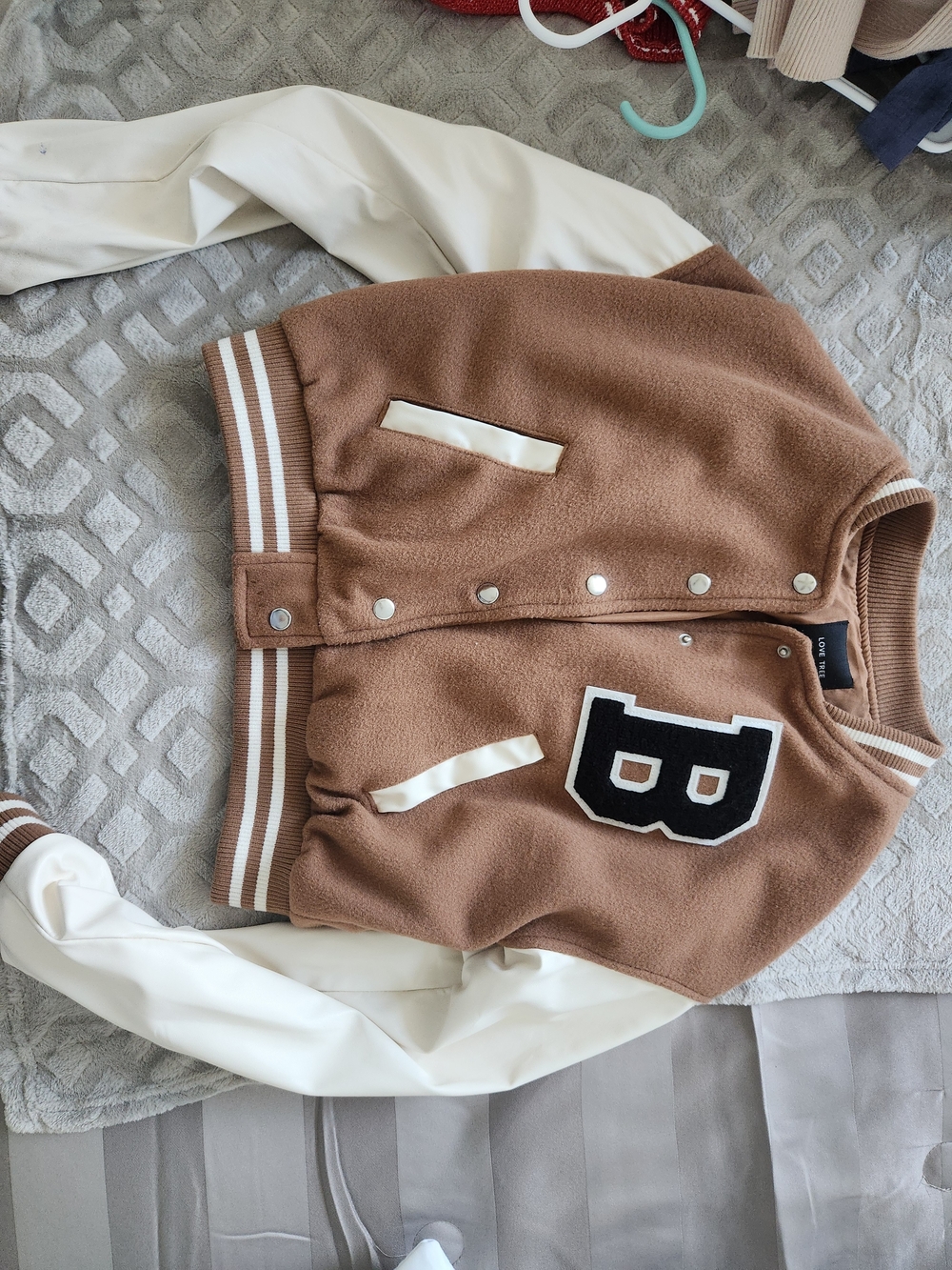 Love Tree Brown and White Letterman-Style Kids Jacket